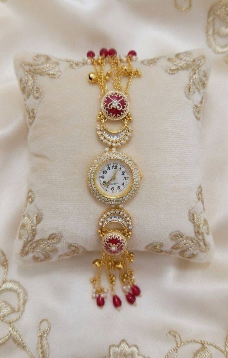 Royal Maroon Pearl Bracelet Watch