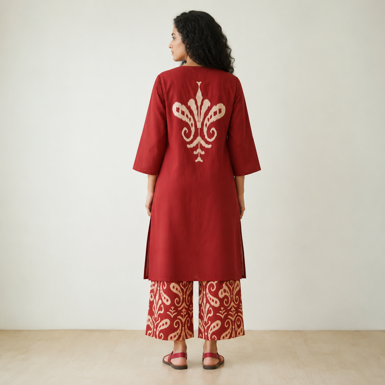 this rich maroon kurta set