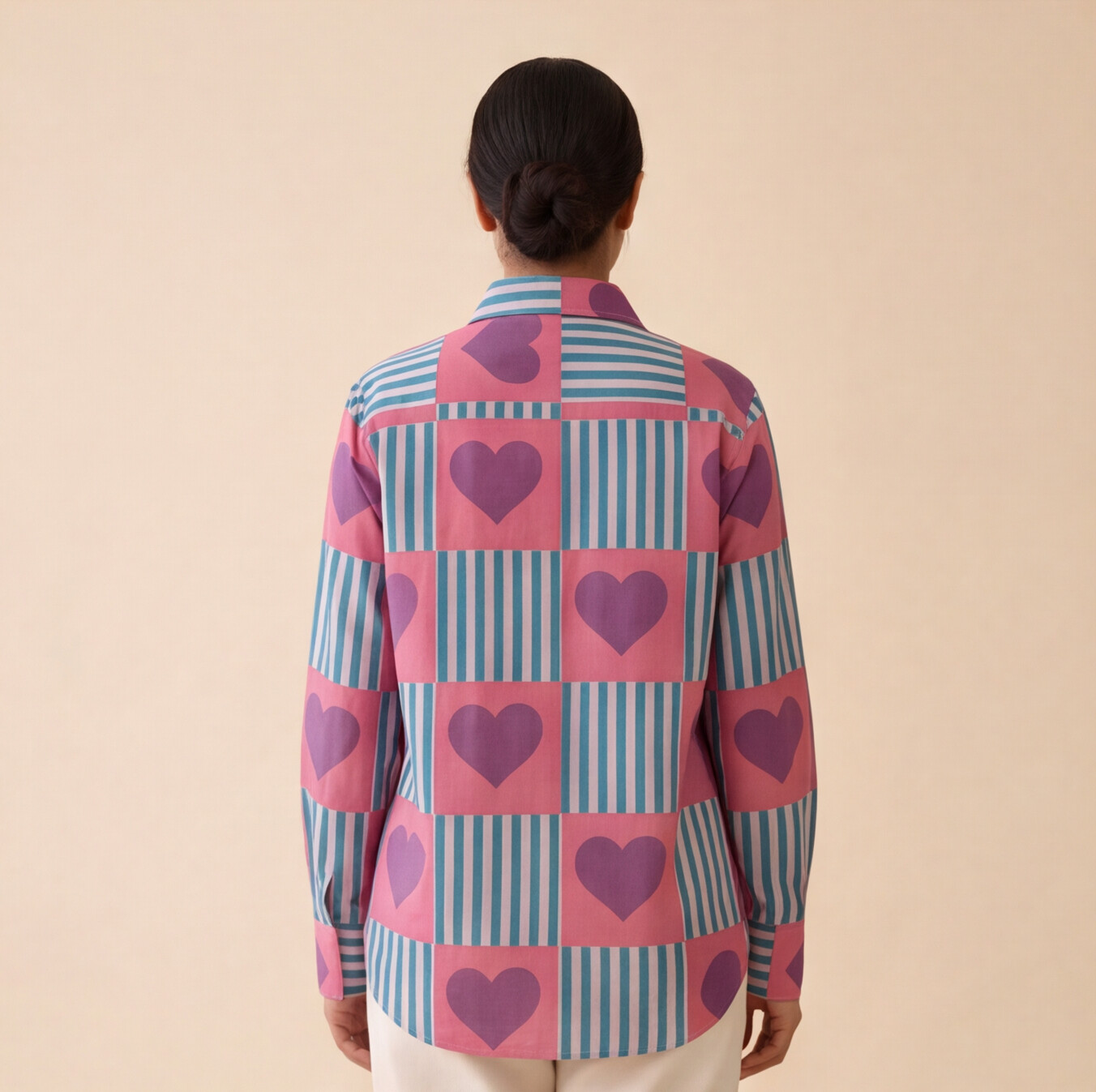 Women's Heart Print Striped Casual Shirt – Product Description (Shirt Only)