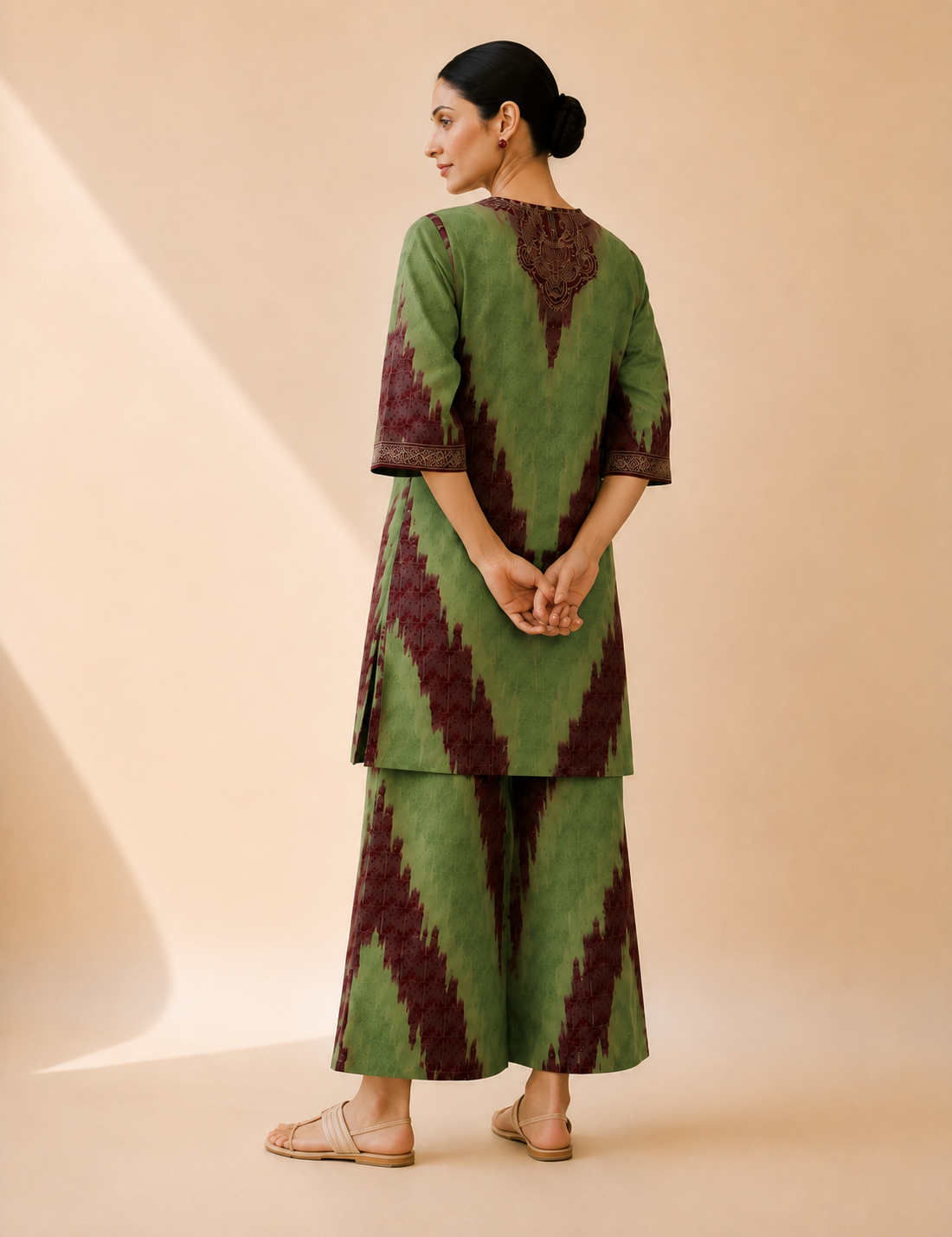 Olive Green & Maroon Artistic Print Kurta Palazzo Set