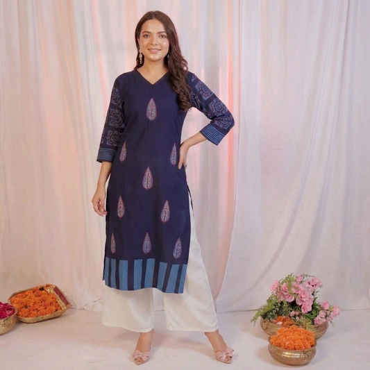 stylish navy blue printed kurti