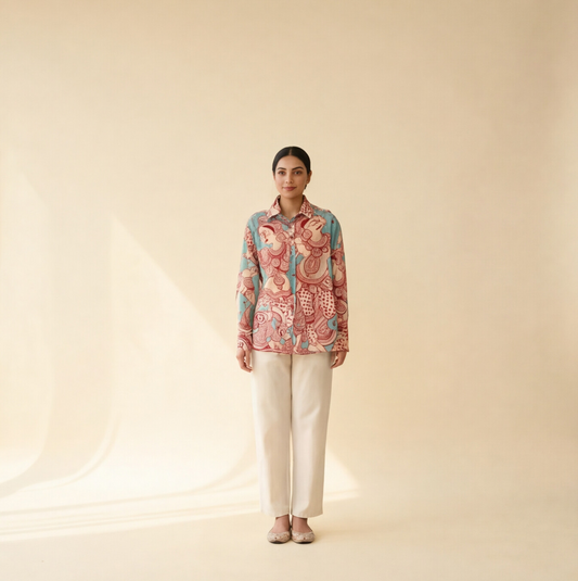Women's Premium Sky Blue Cotton Printed Shirt