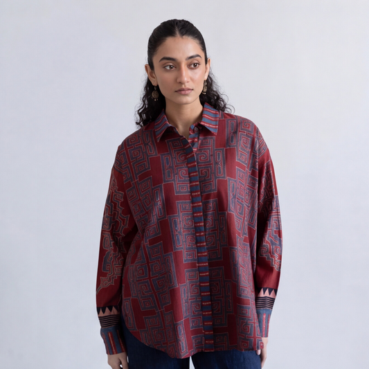 Maroon Printed Shirt Style Kurta