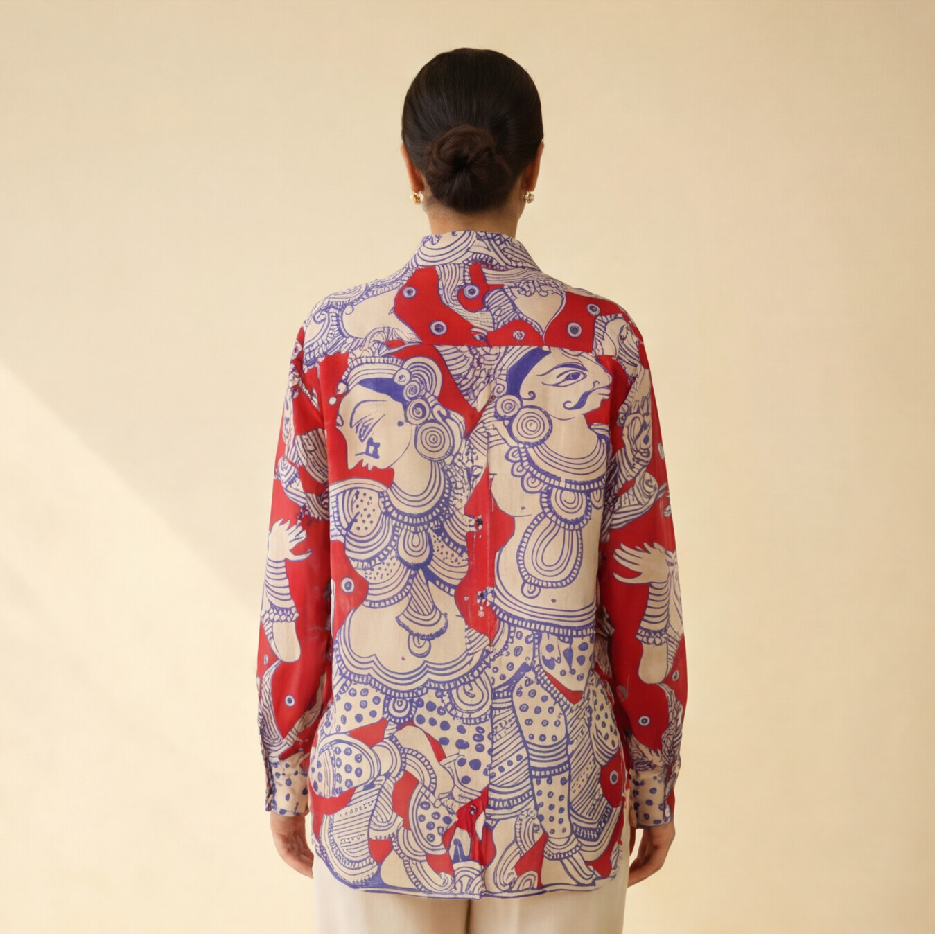 Women's Premium Red & Ivory Cotton Printed Shirt