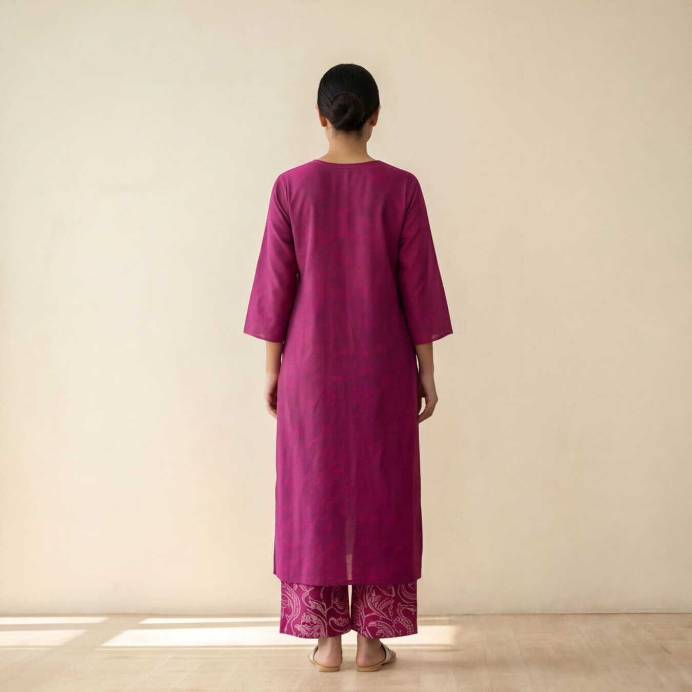 Women's Premium Magenta Cotton Tie-Dye Embroidered Kurta