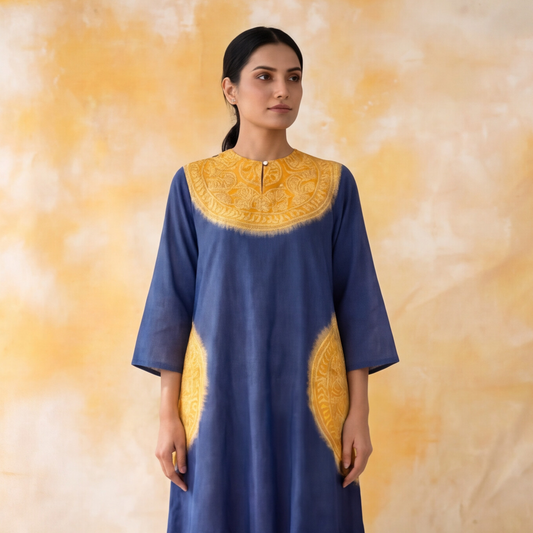 Women's Premium Navy Blue Cotton Embroidered Kurta Set