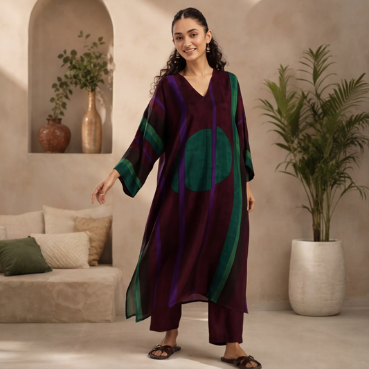 Women's Abstract Print Kaftan Kurta Set