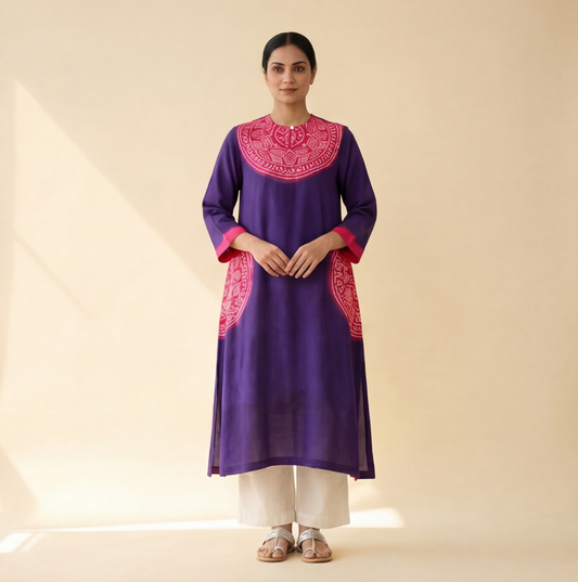 Women's Premium Purple Cotton Embroidered Kurta Set