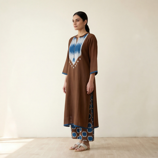 Women's Premium Brown Cotton Printed Kurta Set