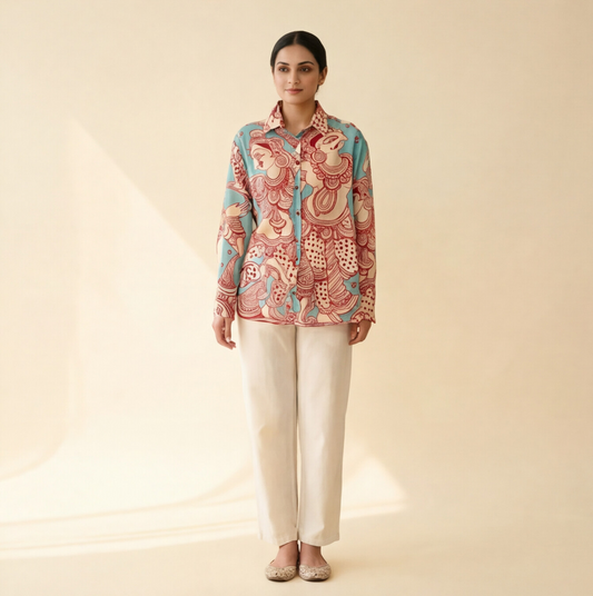 Women's Premium Sky Blue Cotton Printed Shirt