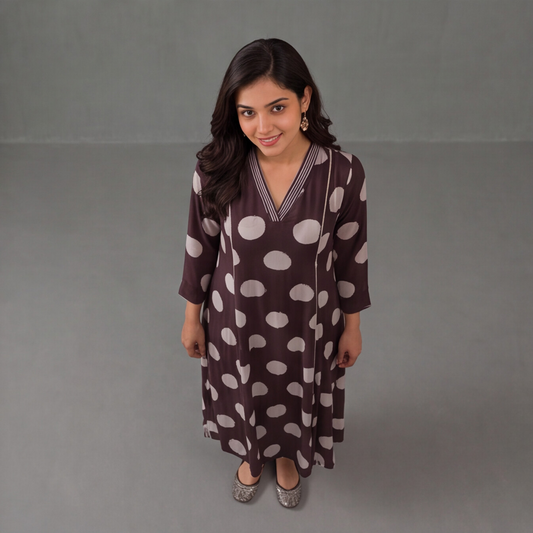 Mocha Dots Printed Kurta Set