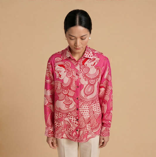 Women's Premium Pink Cotton Printed Shirt