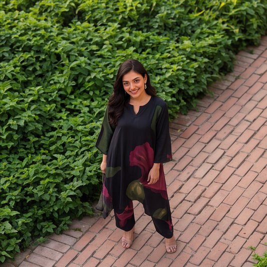 Midnight Petal Printed Kurta Set