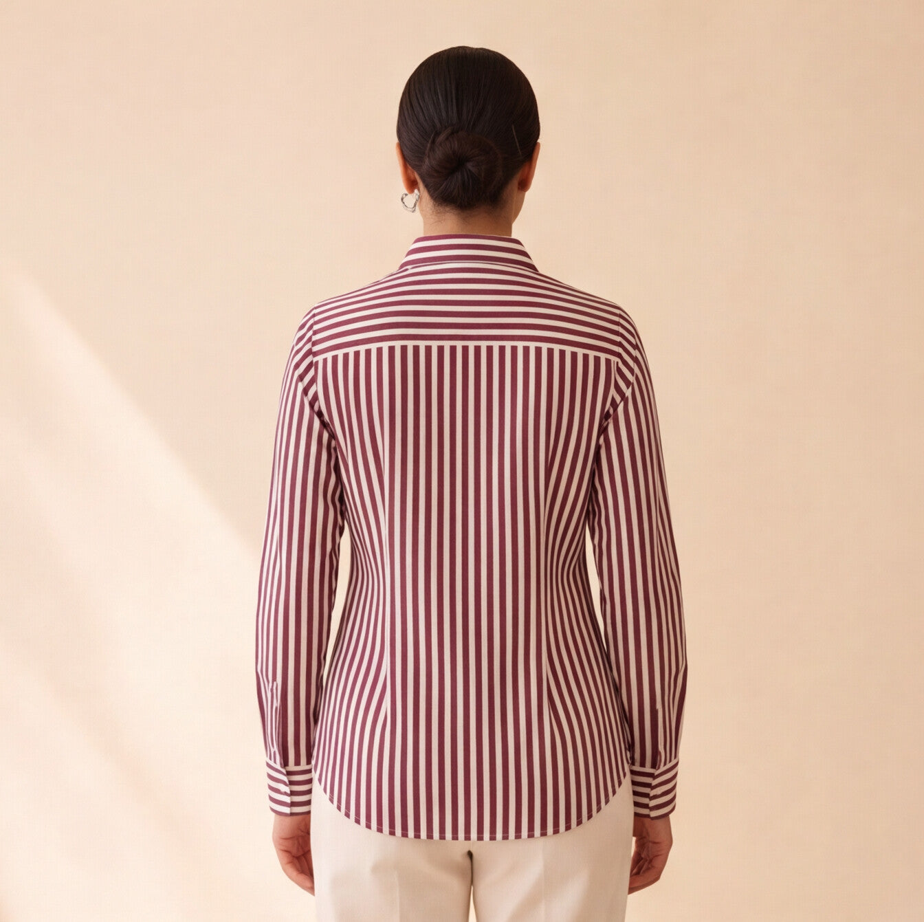 Women's Maroon & White Striped Casual Shirt – Product Description (Shirt Only)