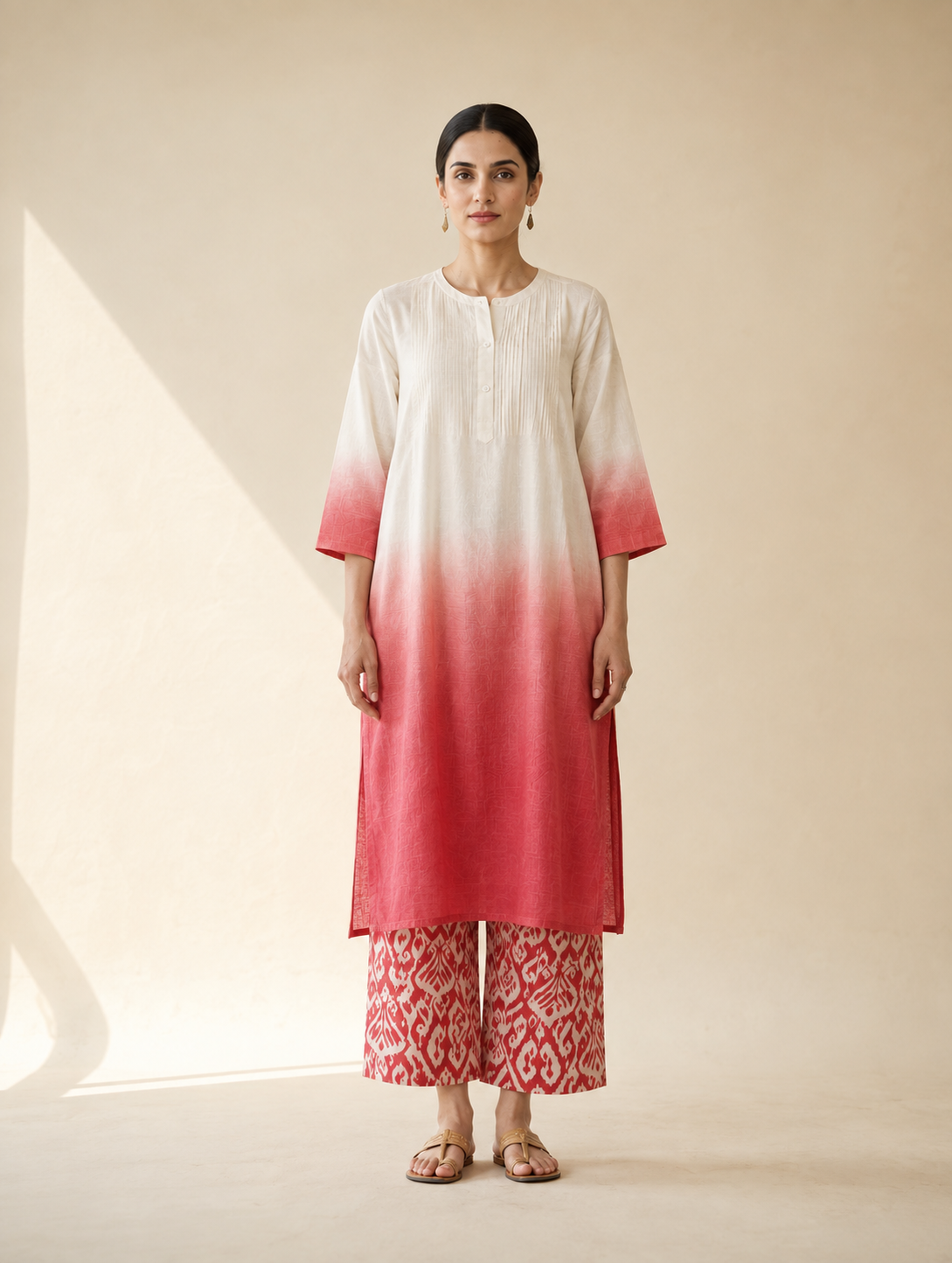 Ivory & Coral Ombre Kurta Palazzo Set