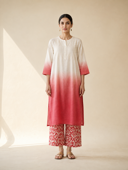 Ivory & Coral Ombre Kurta Palazzo Set