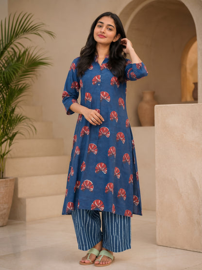 this stylish indigo blue kurta set