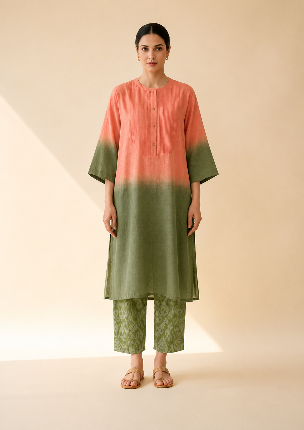 Coral & Olive Ombre Kurta Pant Set