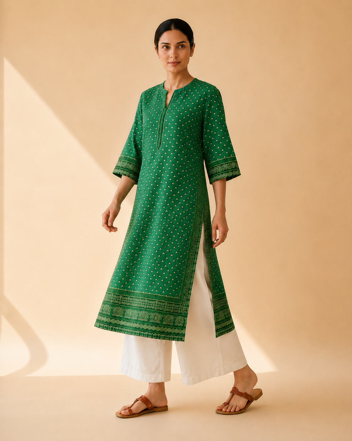 Emerald Green Heritage Print Kurta Palazzo Set