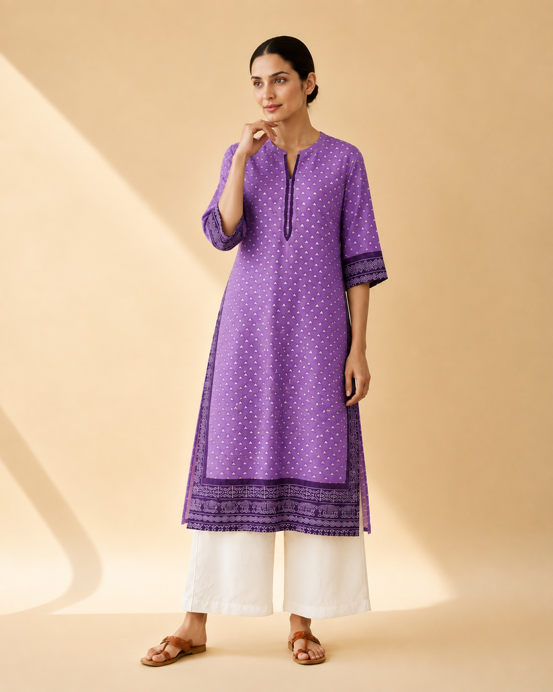 Lavender Purple Heritage Print Kurta Palazzo Set