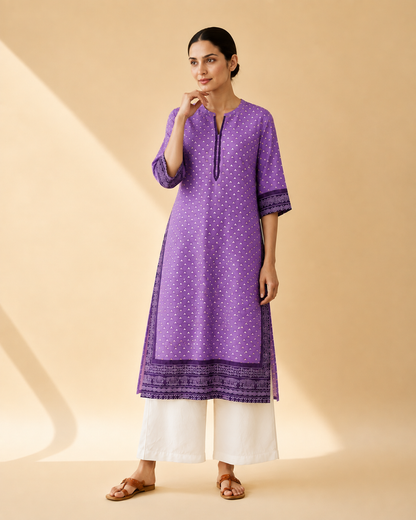 Lavender Purple Heritage Print Kurta Palazzo Set
