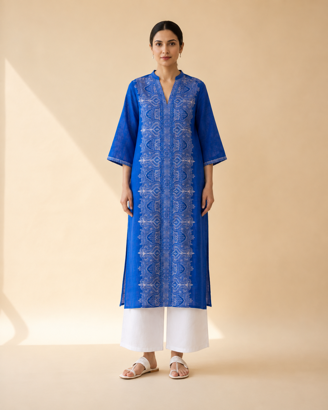 Royal Blue Embroidered Kurta Palazzo Set