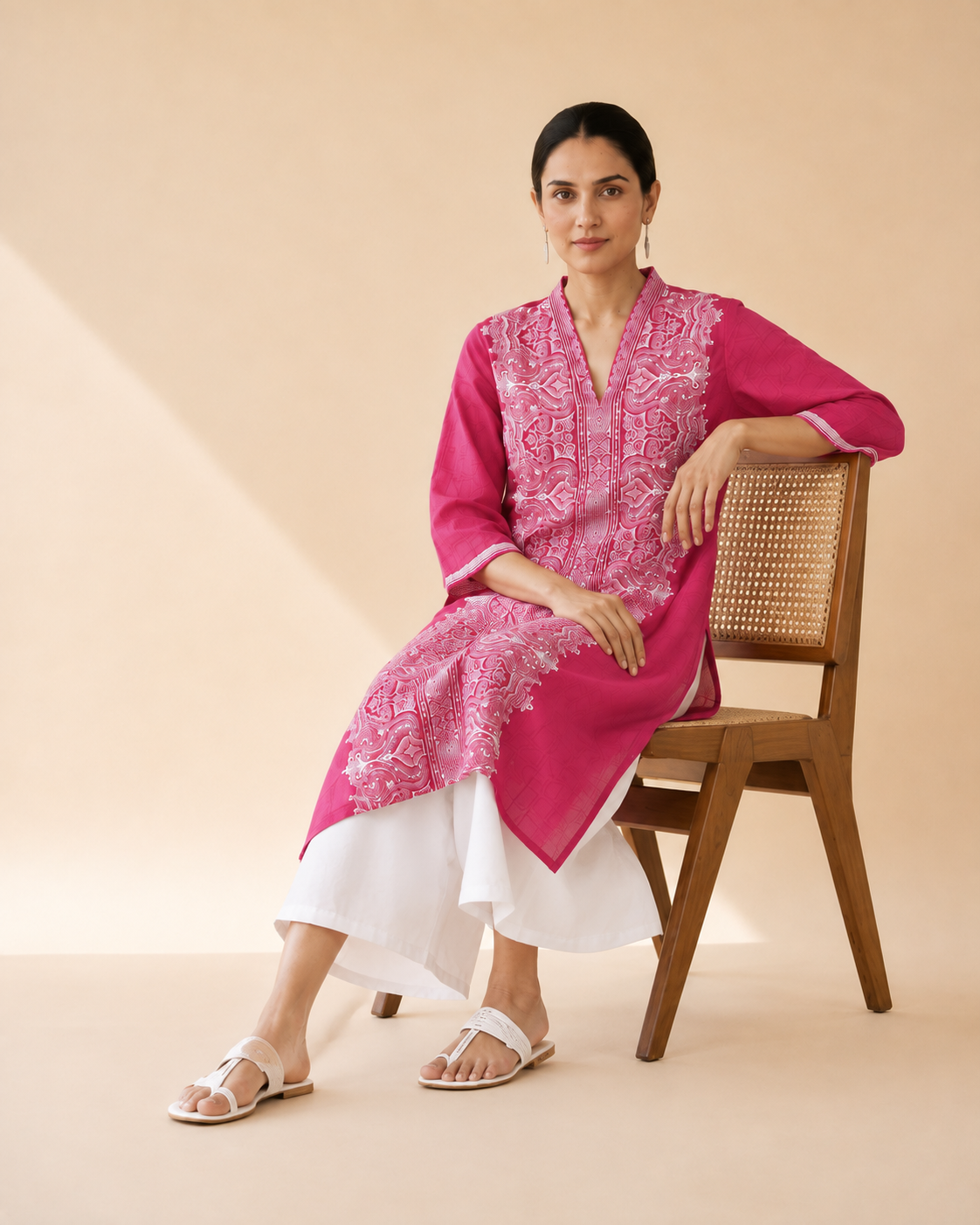 Rani Pink Embroidered Kurta Palazzo Set