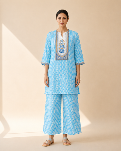 Sky Blue Bandhani Print Kurta Palazzo Set
