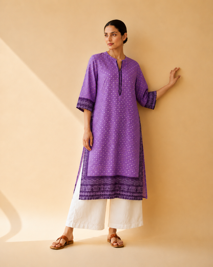 Lavender Purple Heritage Print Kurta Palazzo Set