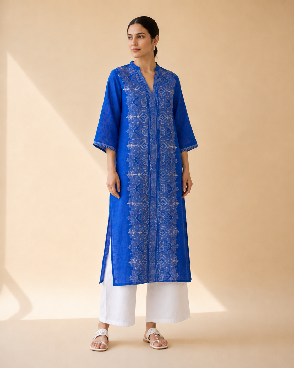Royal Blue Embroidered Kurta Palazzo Set