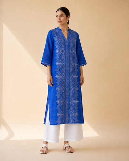 Royal Blue Embroidered Kurta Palazzo Set