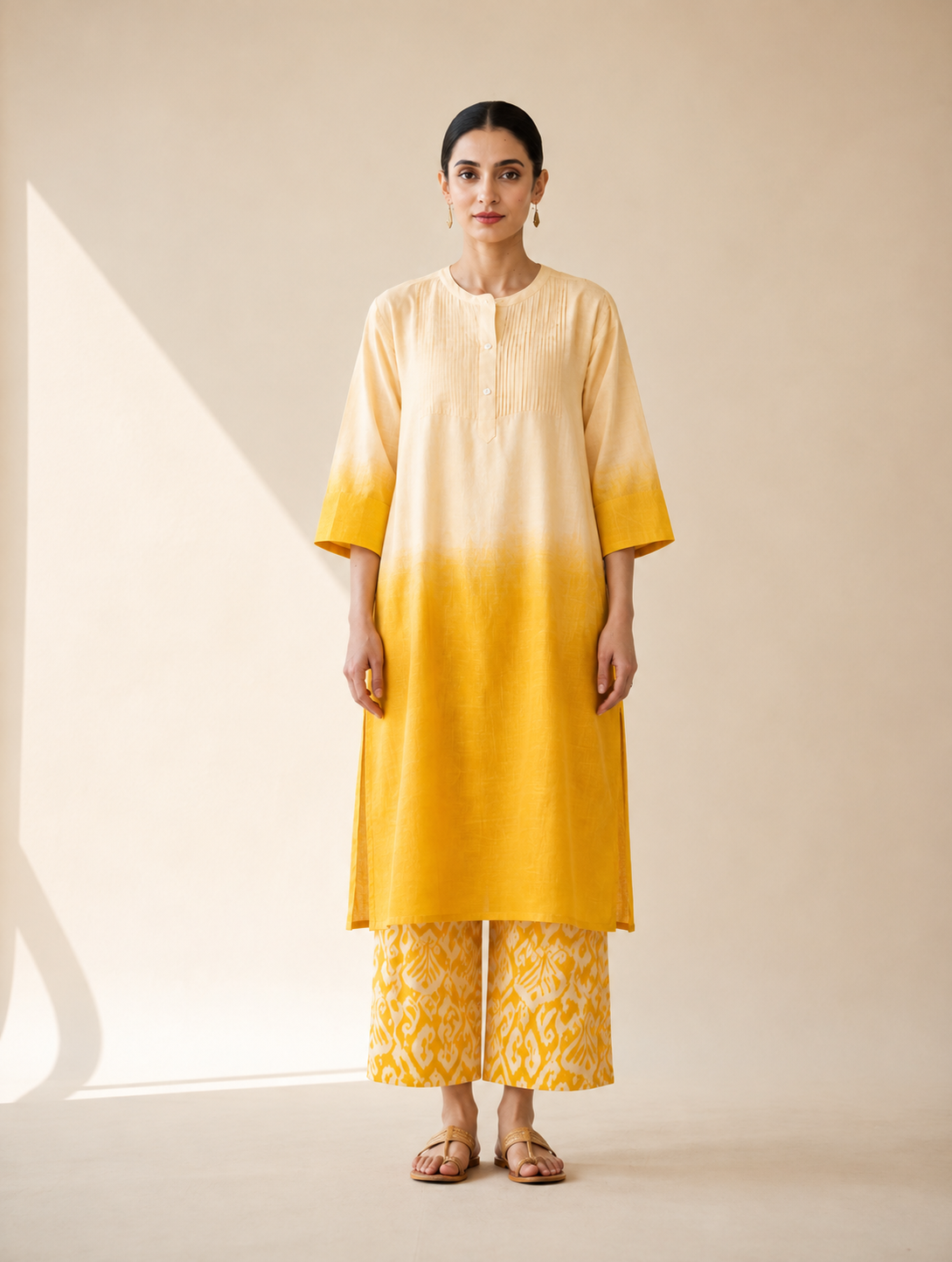 Ivory & Mustard Yellow Ombre Kurta Palazzo Set