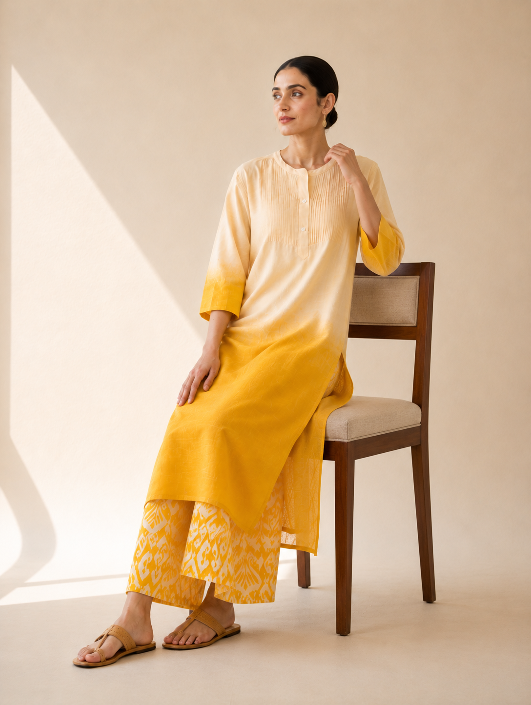 Ivory & Mustard Yellow Ombre Kurta Palazzo Set