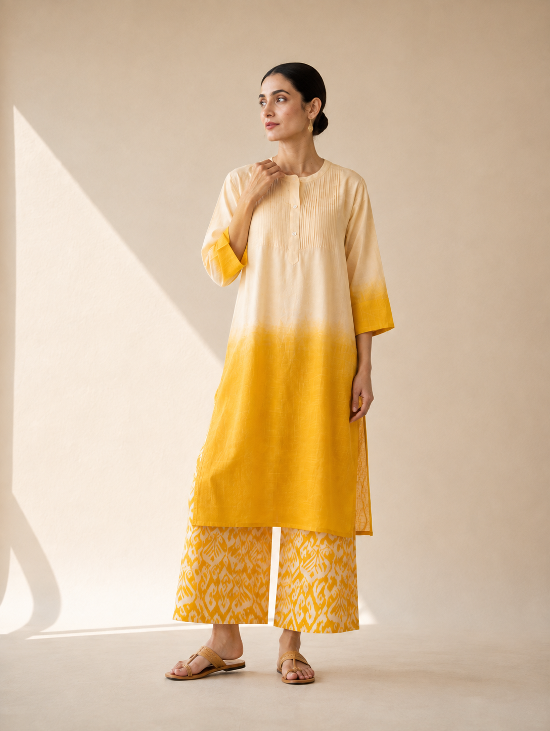 Ivory & Mustard Yellow Ombre Kurta Palazzo Set