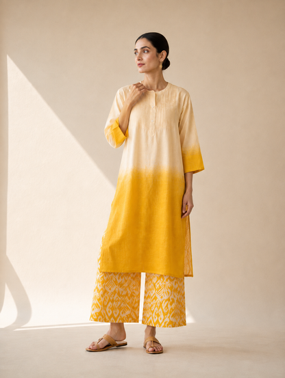 Ivory & Mustard Yellow Ombre Kurta Palazzo Set