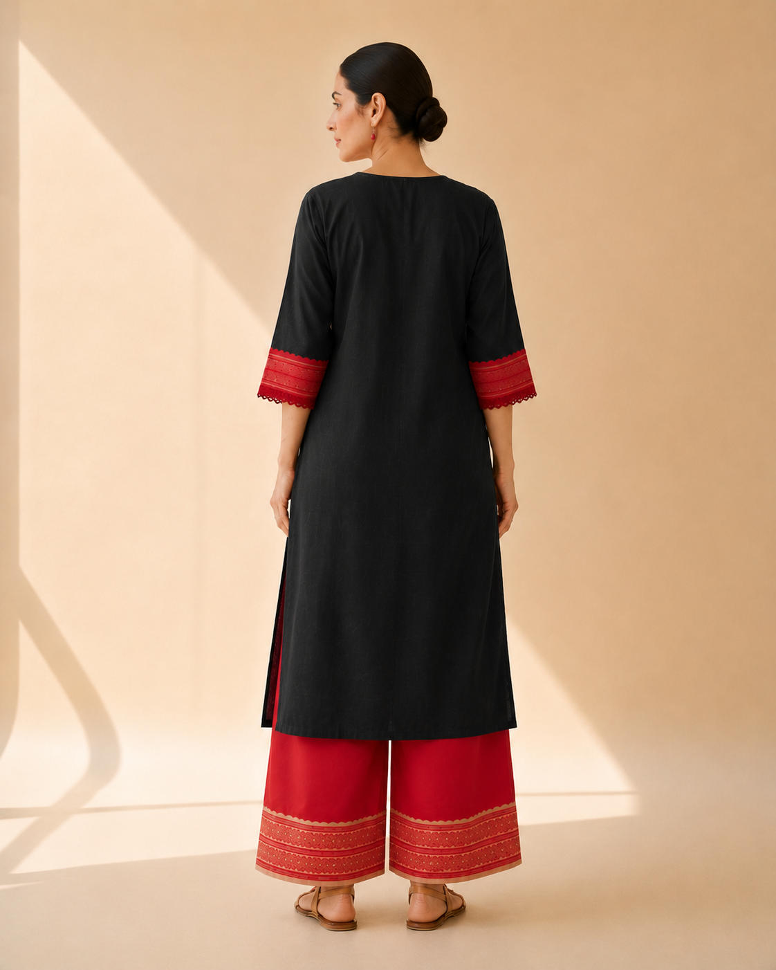 Black & Red Statement Yoke Kurta Palazzo Set