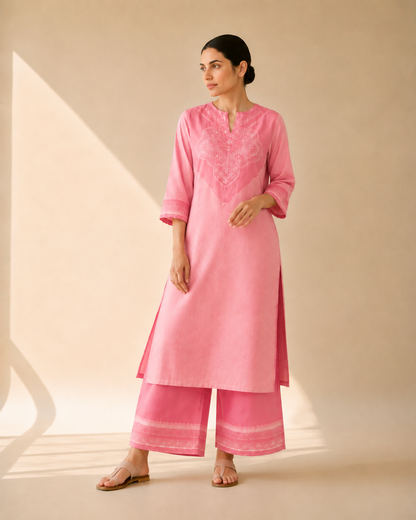Blush Pink Elegant Motif Kurta Palazzo Set
