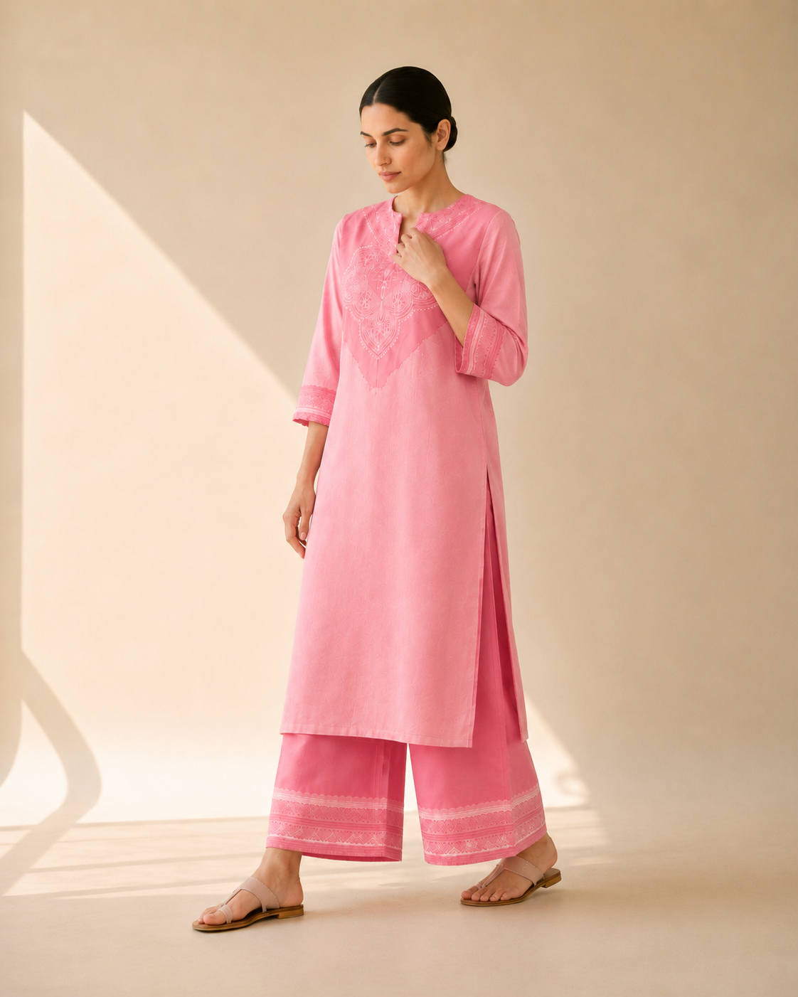 Blush Pink Elegant Motif Kurta Palazzo Set