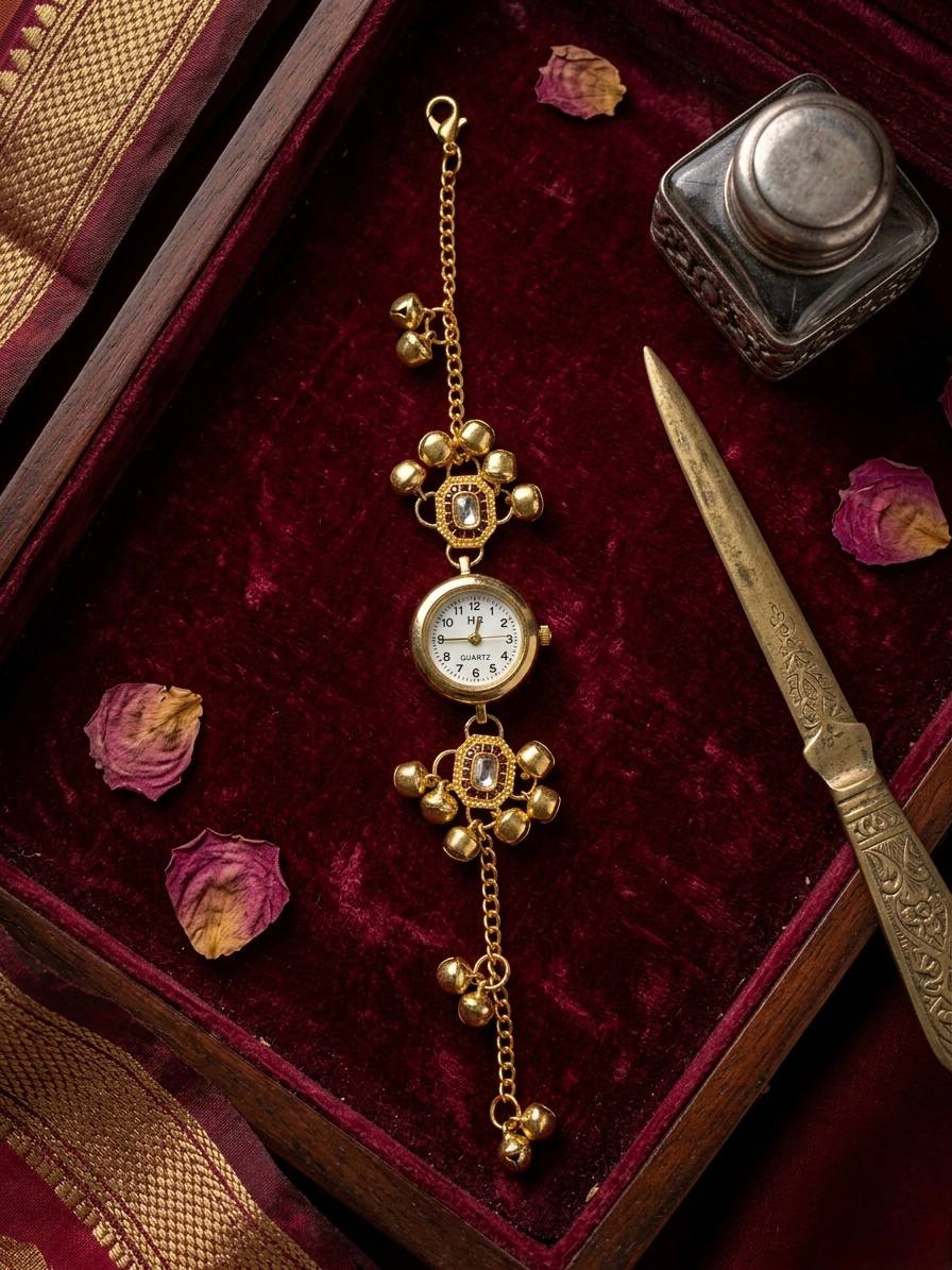 Antique Kundan Ghungroo Bracelet Watch