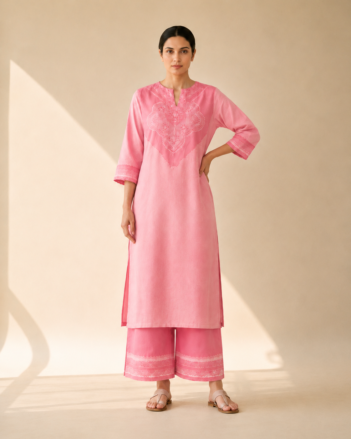 Blush Pink Elegant Motif Kurta Palazzo Set