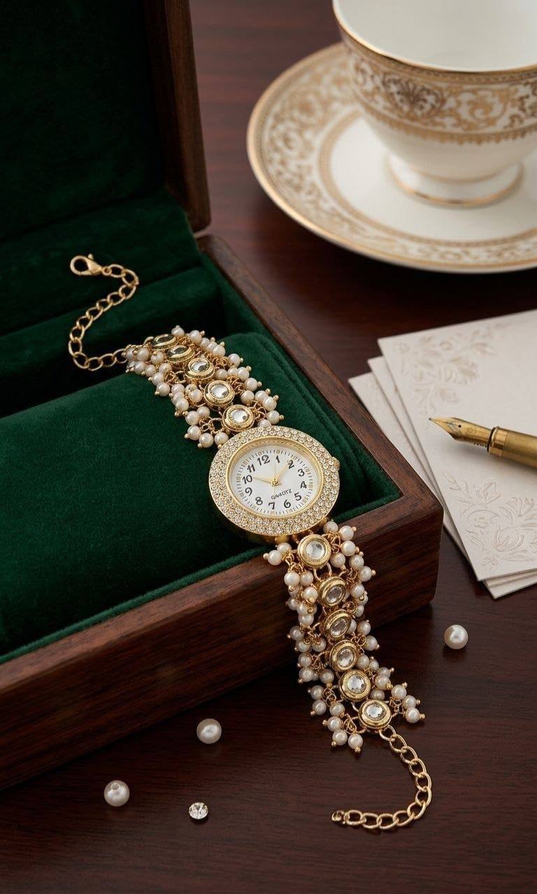 Royal Pearl Crystal Bracelet Watch