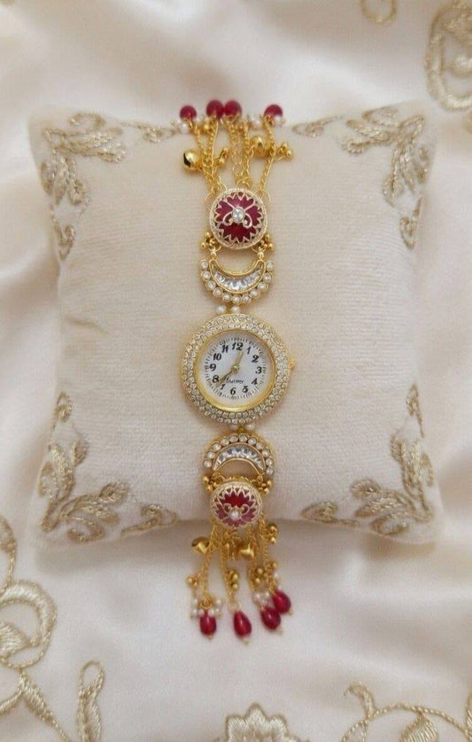 Royal Maroon Pearl Bracelet Watch