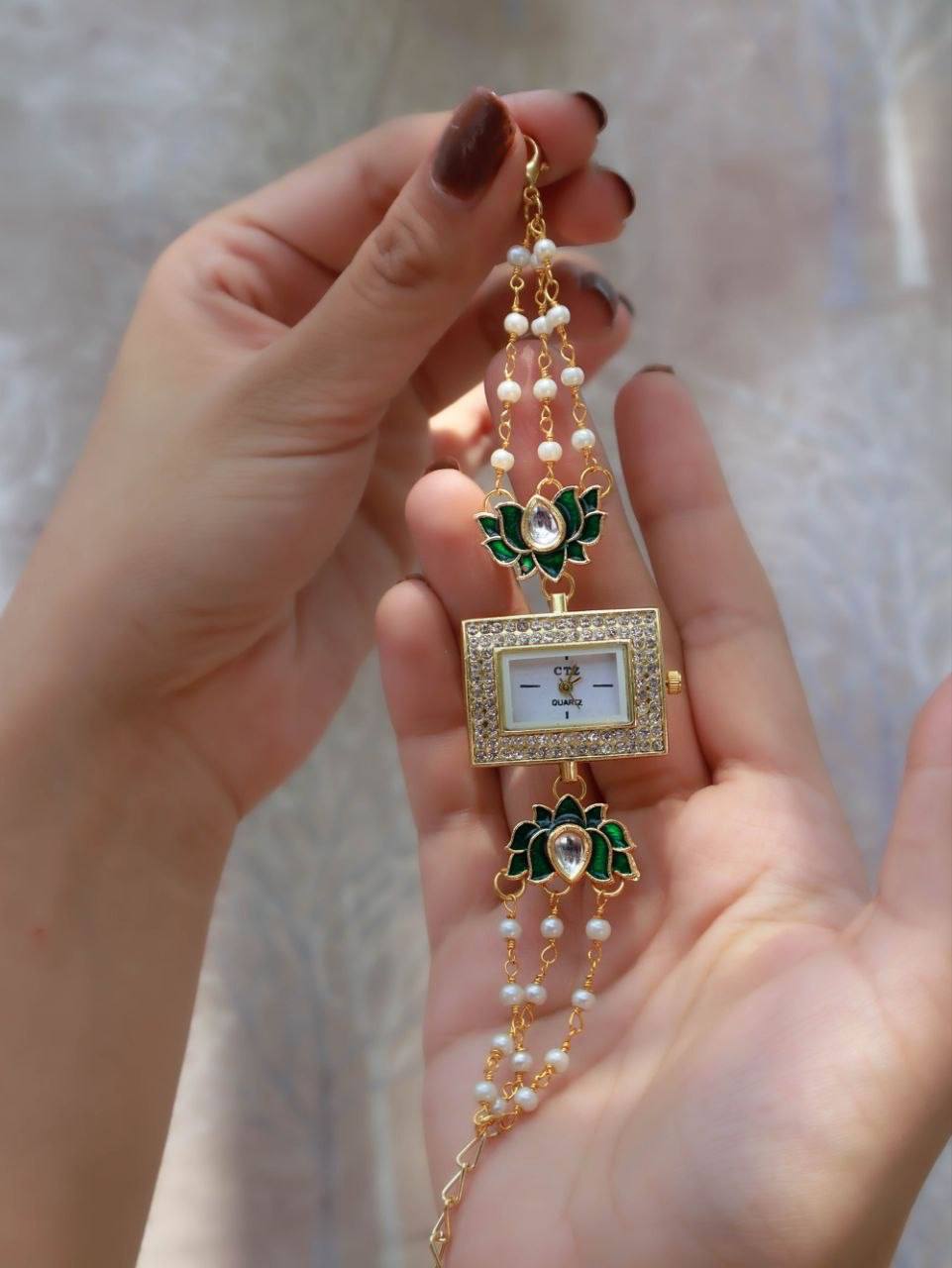 Royal Lotus Pearl Bracelet Watch