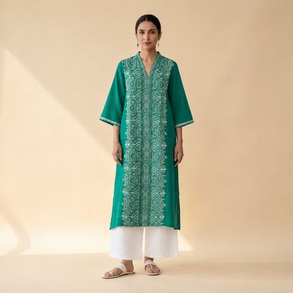 Emerald Elegance Embroidered Kurta Palazzo Set