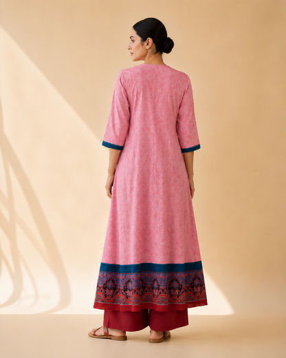 Blush Pink Heritage Border Flared Kurta Palazzo Set