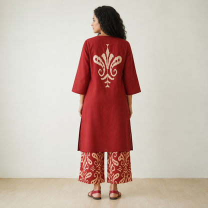 this rich maroon kurta set