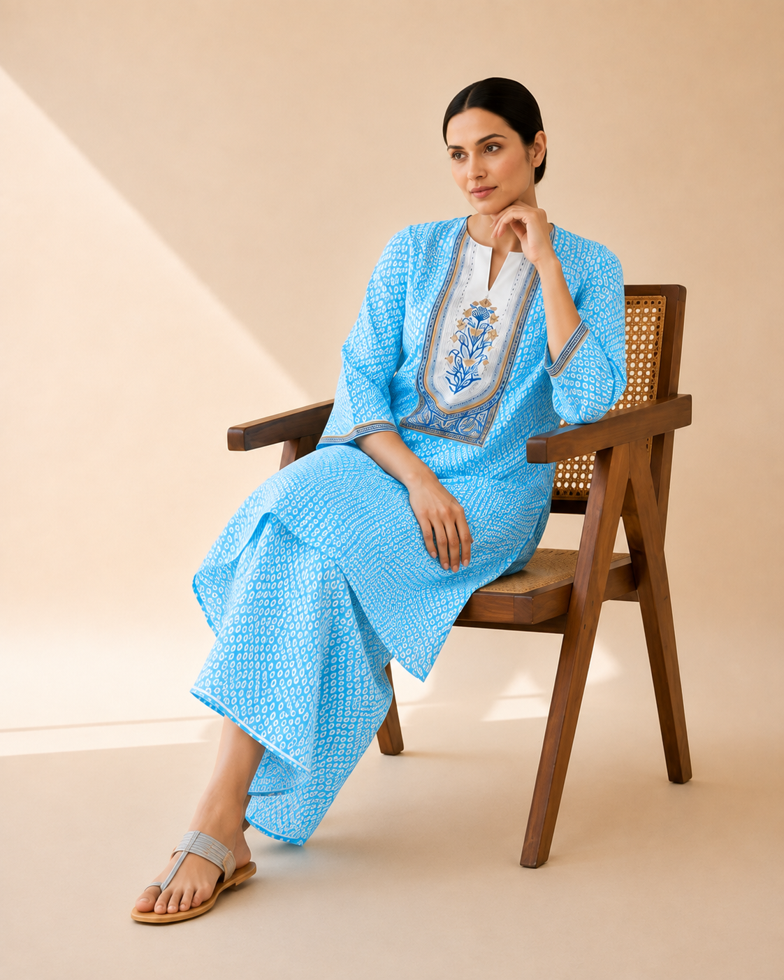 Sky Blue Bandhani Print Kurta Palazzo Set