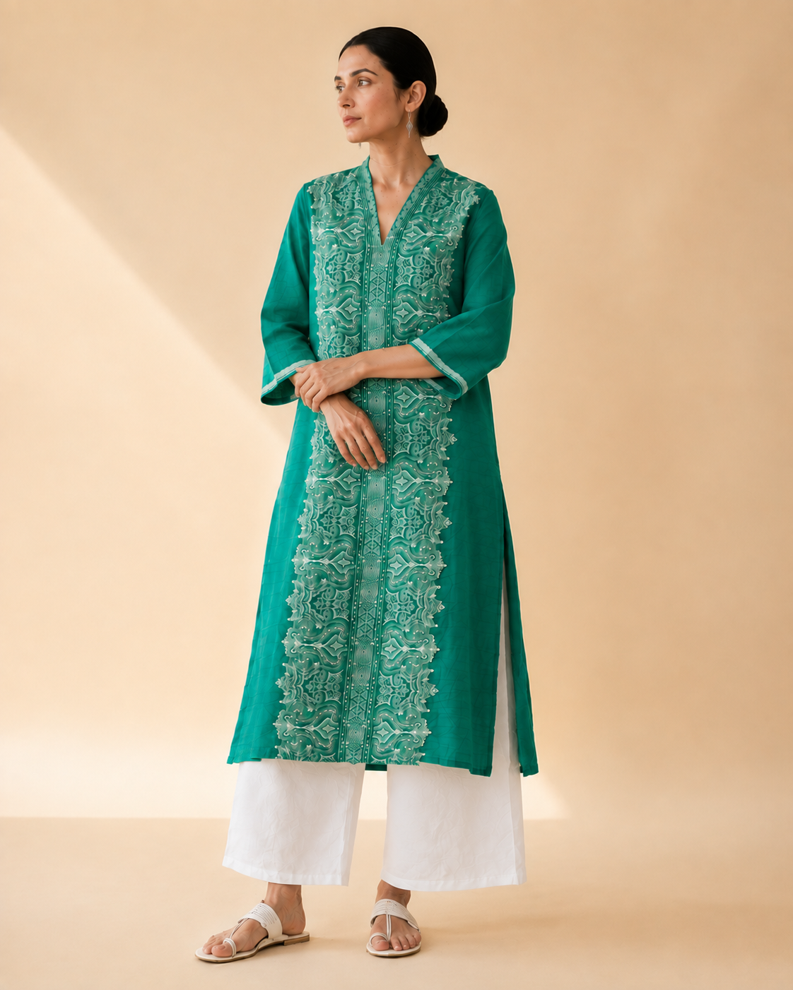 Emerald Elegance Embroidered Kurta Palazzo Set