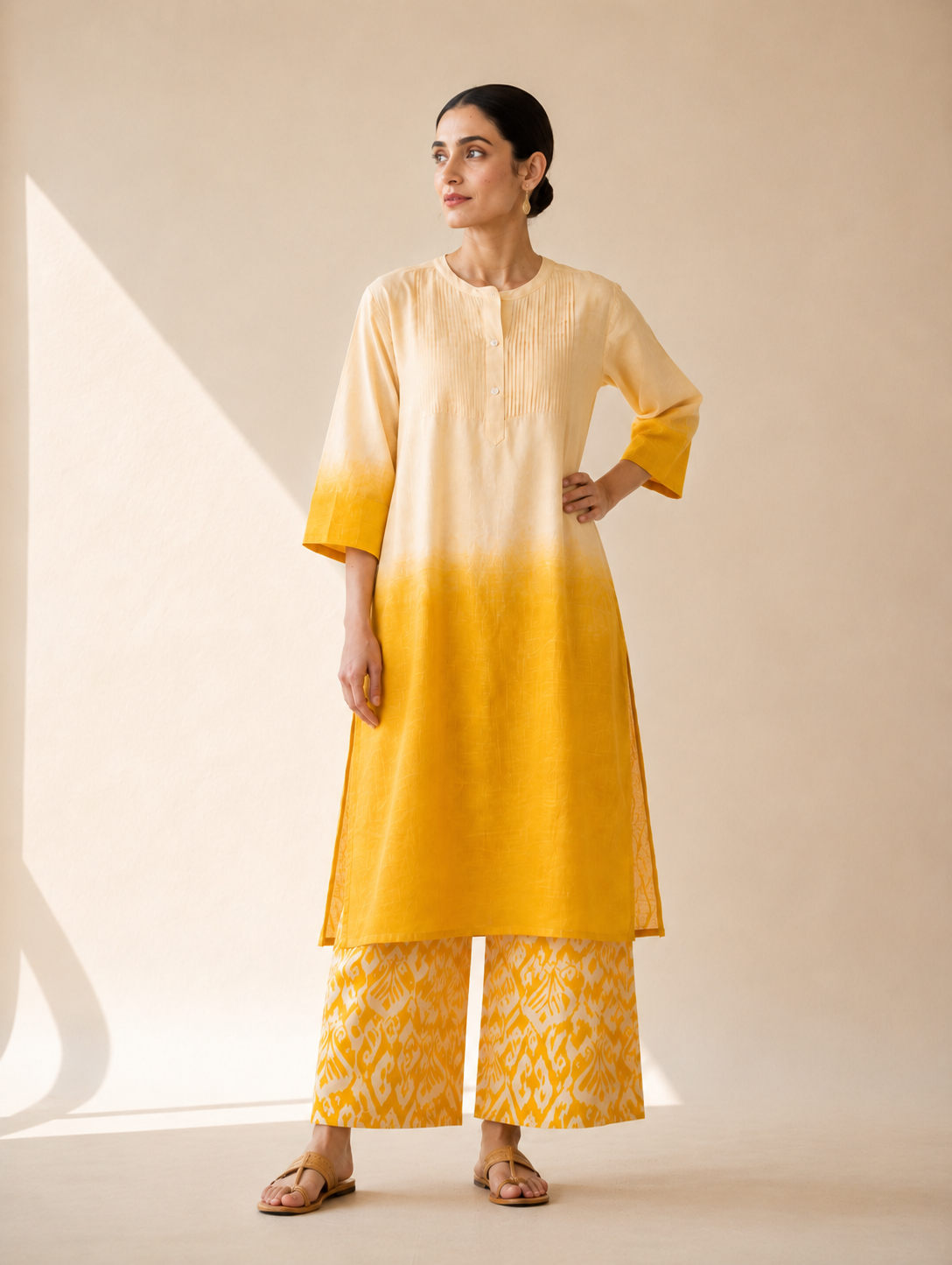Ivory & Mustard Yellow Ombre Kurta Palazzo Set