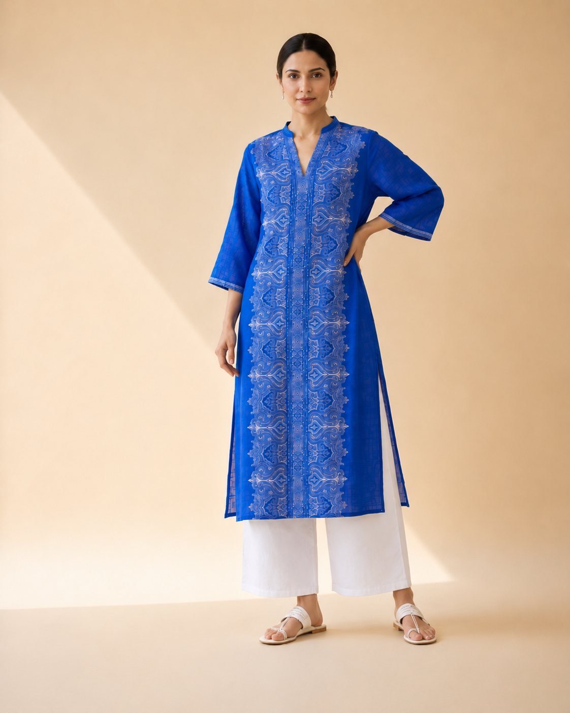 Royal Blue Embroidered Kurta Palazzo Set